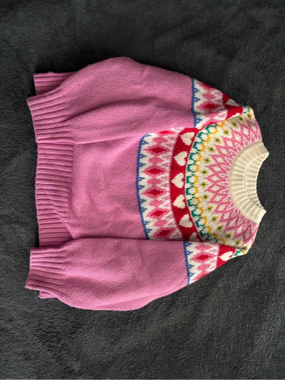 Old Navy Pink Fair Isle Crewneck Sweater with Multicolor Yoke